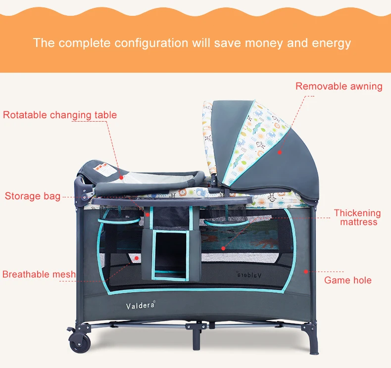 Valdera Портативный складная кроватка многофункциональная кроватка Bb кровать, новорожденных игры сетки для автомобиля