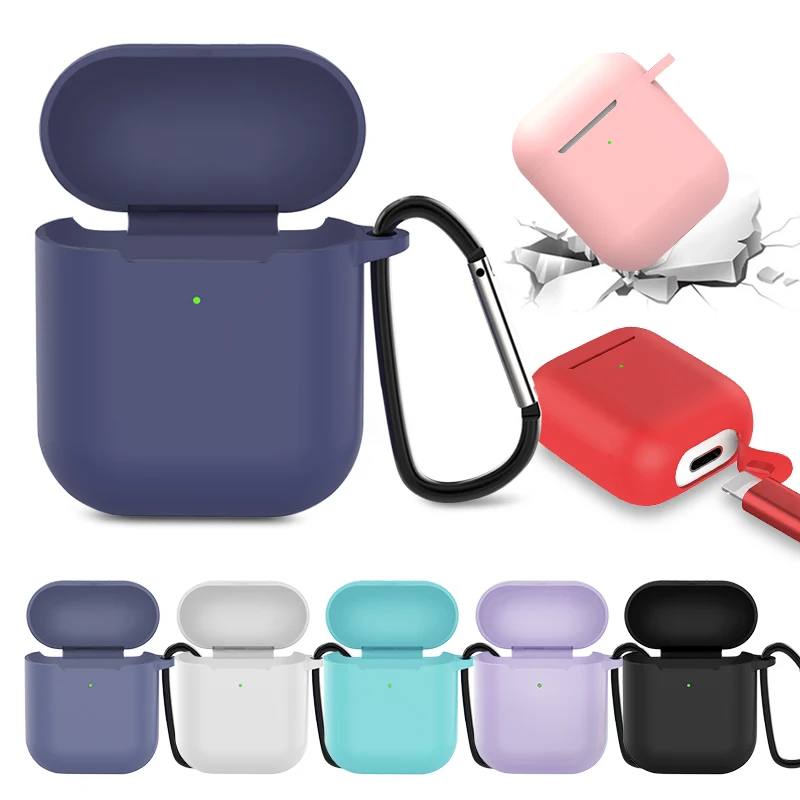 

Silicone Earphone Case For Airpods 2 Case Wireless Bluetooth Earphone Cases For Headphone Air pods 2 Case With Hook Anti-lost