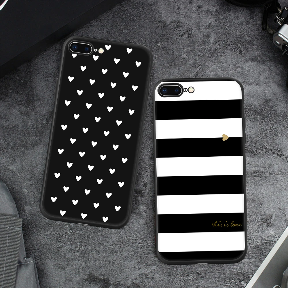 

Cute Cartoon Love Heart Paint Phone Case For iPhone 7 8 Plus X XR XS Max Soft TPU Cover For iPhone 5 5s SE 6 6s Black Silicone