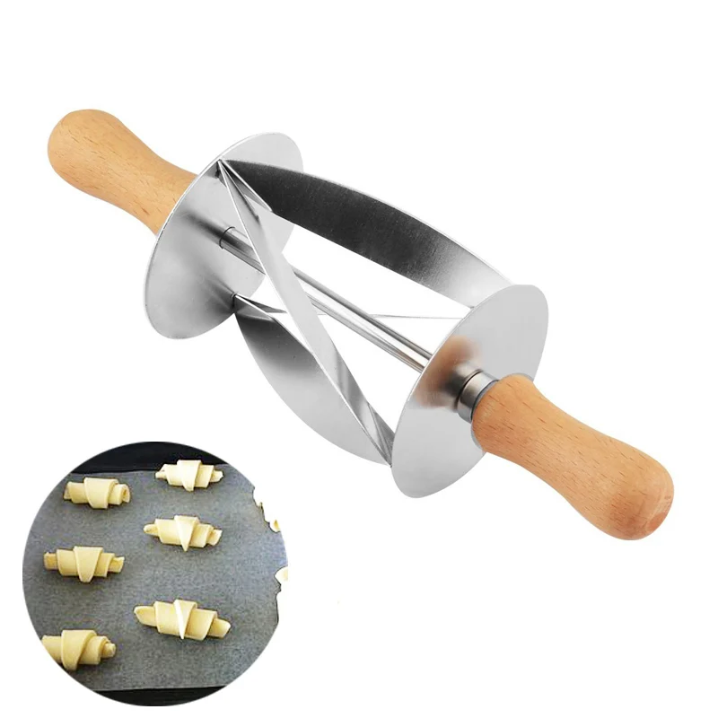 

Stainless Steel Croissant Bread Dough Cutter Roller Wheel Dough Pastry Knife Wooden Handle Kitchen Baking Knife