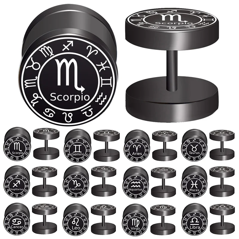 

2pcs/Lot 12 Zodiac Earring Rock Band Fake Ear Gauge,Plugs and Tunnels,Piercing Expander Stretcher, Punk Earring Gift For Man