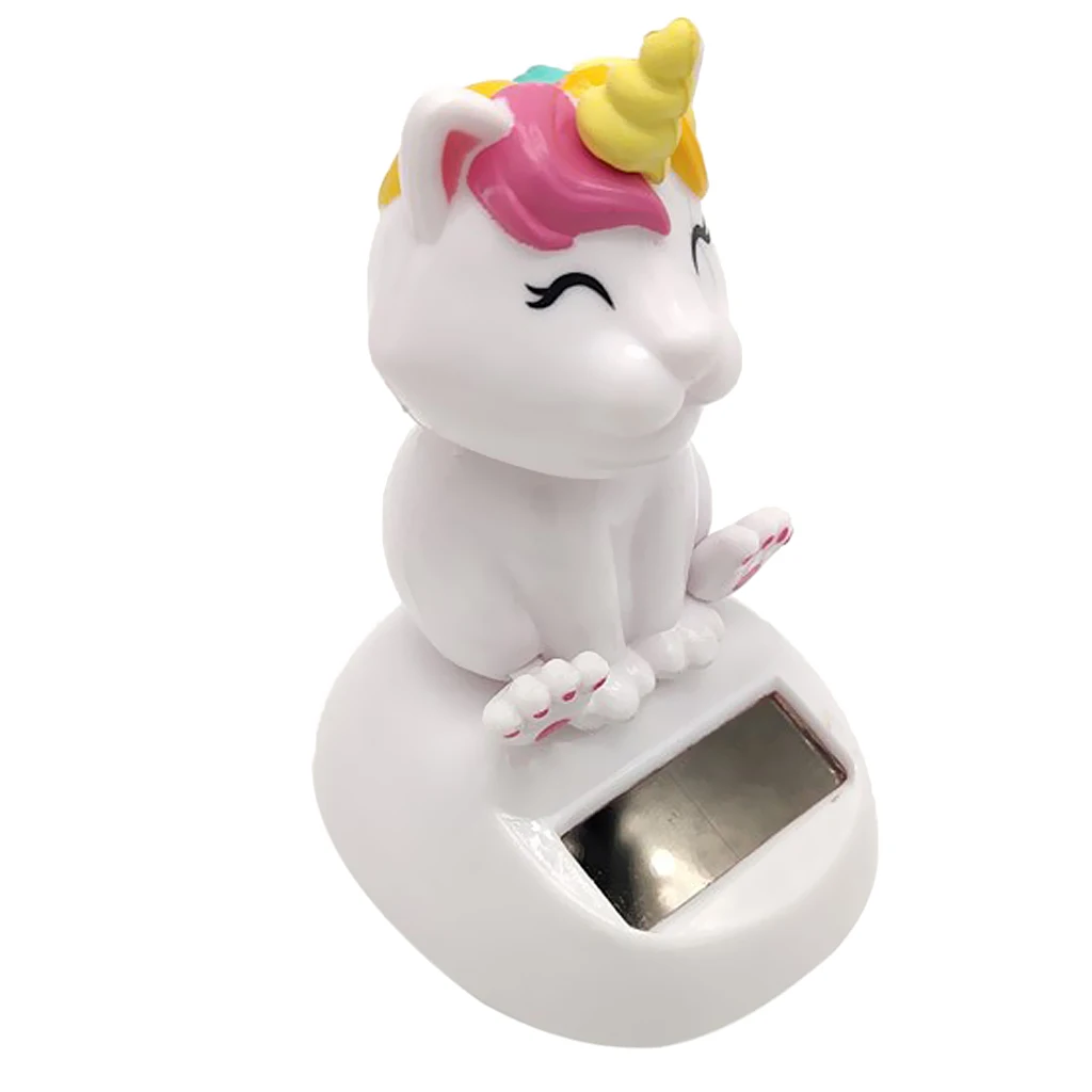  Unicorn Dashboard Ornament Solar Powered Bobble Head Cat Unicorn Nodding Doll   Cat Home Decoration