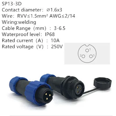 SP13 IP68 Водонепроницаемый гнездовое соединение авиации розетка 2Pin 3pin 4pin 5pin 6pin 7pin 9pin кабель Разъемы - Цвет: SP13-3D