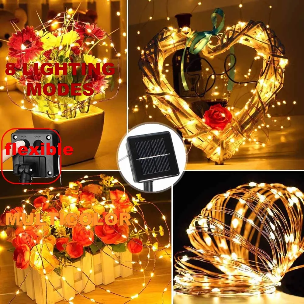 

8 modes multicolor Solar Power LED Holiday light 10M 20M Wire LED Solar String Outdoor light Decorative Garden Lawn Wedding Par