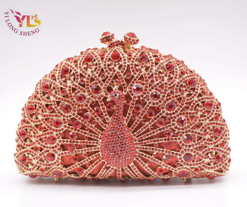 

Everlasting Popular Crystal Peacock Minaudieres Evening Bags in Multi Green