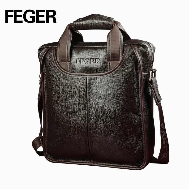 FEGER Classic Solid Business Men Genuine font b Leather b font Shoulder Bag Single Real Cowhide