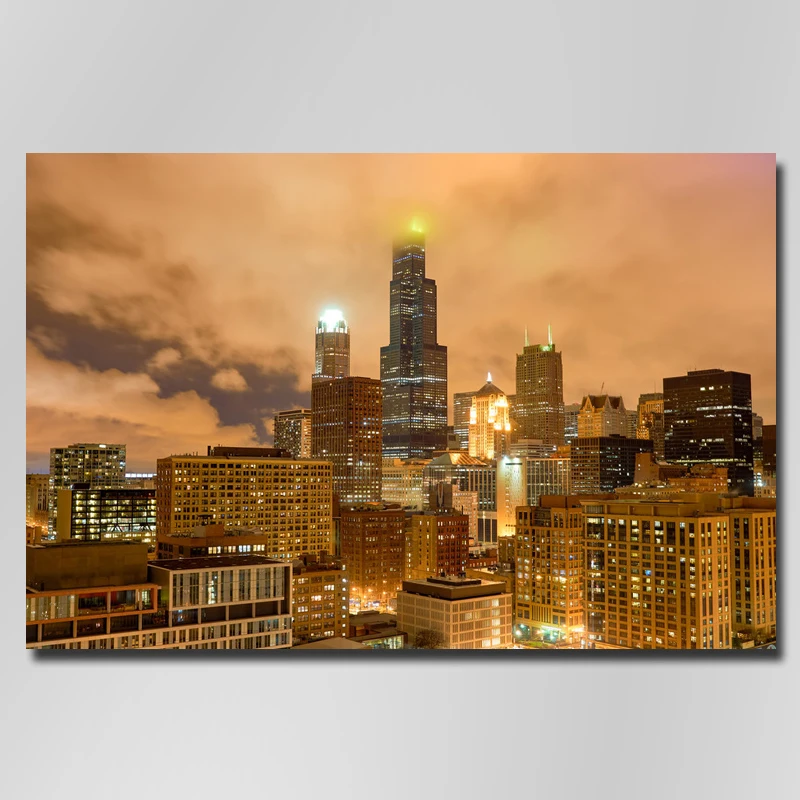 Пейзаж с алмазной живописью Chicago Skyline ночная башня Виллис Декор для дома