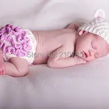 Крючком для маленьких девочек Hat и крышка пеленки Набор-белый и лаванды для фотосессий