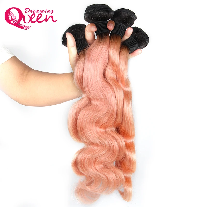 1B Pink Ombre Body Wave Brazilian Human Hair Weave Bundles Non Remy Peachy Ombre Hair Extensions Dreaming Queen Hair brazilian-body-wave-hair-bundles