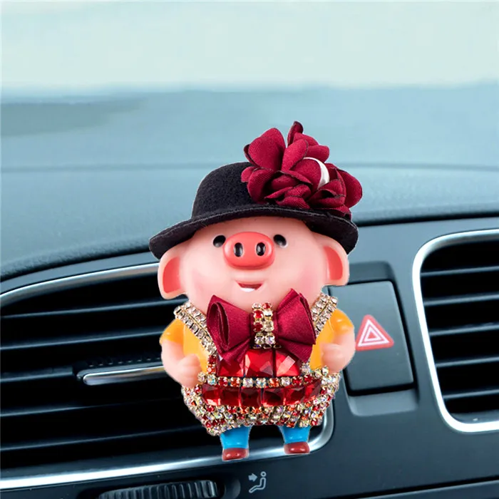 Освежитель воздуха для автомобиля с милым бриллиантом, кукла свинья, духи, клипса, украшение из мультфильма, автомобильный очиститель воздуха на выходе, ароматический запах, диффузор, подарки - Название цвета: Red