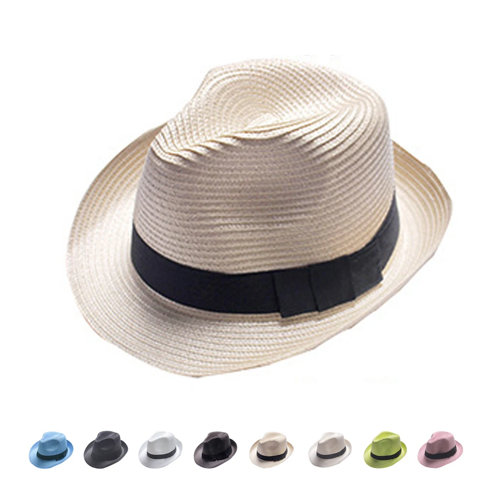 

2019 Fedora Trilby Gangster Cap Summer Beach Sun Topee Straw Panama Hat For Women