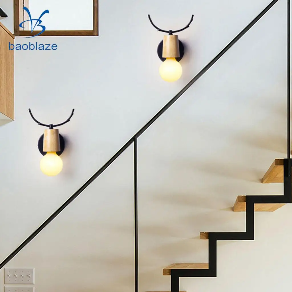  Nordic Style Wood Antler Chandelier / Wall Iron Pendant Lamp Sconce Dining Living Room Aisle Hotel