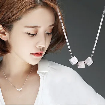 

2017 New Arrivals 925 Sterling Silver Three Box Cube Necklaces Pendant For Women Fashion sterling-silver-jewelry