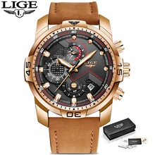 LIGE Mens Watches Top Brand Luxury Leisure business Watch Waterproof Wristwatch Leather Watch Date clock Relogio Masculino+Gift