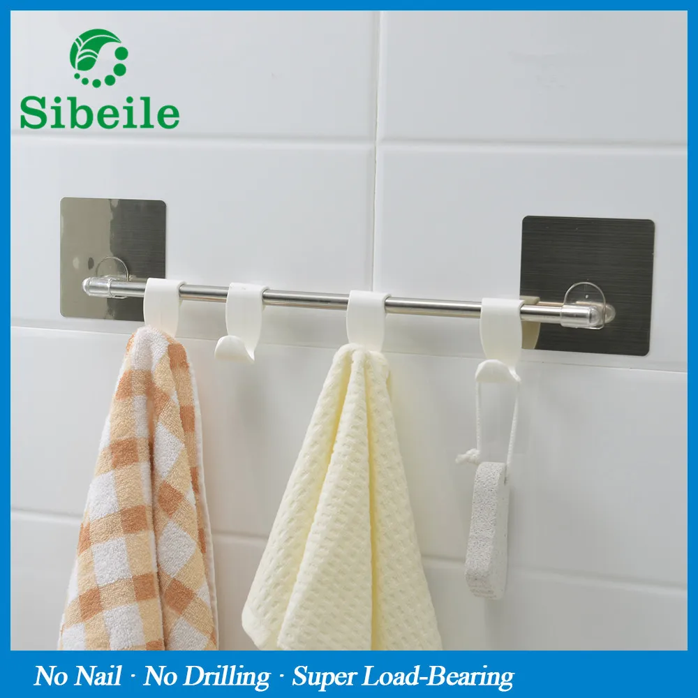 SBLE Bathroom 40CM Single Towel Bar Towel Rack Holder Wall Mounted Strong Suction Bathroom Accessories Movable Hooks
