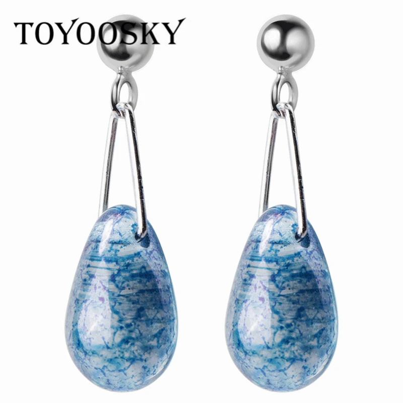 TOYOOSKY новинка S925 Стерлинговое Серебро женские литературные сладкие голубые капли