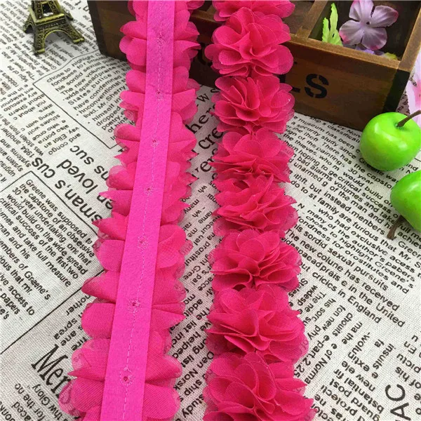 1Yard 12 colors Flower 3D Chiffon Lace Trim Ribbon Fabric for Applique Sewing Wedding Dress Decoration Accessories Supplies 5cm - Цвет: rose red