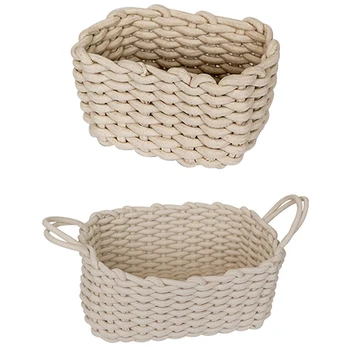 

Linen Crochet Storage Basket Handmade Clothes Laundry Basket Natural Cloth Storage Basket Desktop Small Storage Box