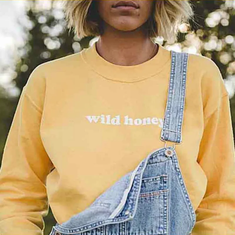 Женская толстовка Wild honey с круглым вырезом, модный джемпер, гранж, повседневные топы, высокое качество, толстовка с длинным рукавом, женская