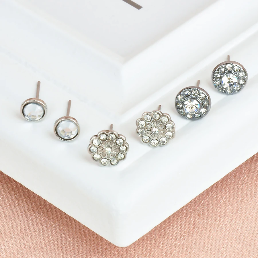 MQ Fashion Jewelry Wholesale 6 Pairs/Set Gold Silver Color Crystal Stud Earring Sets For Women