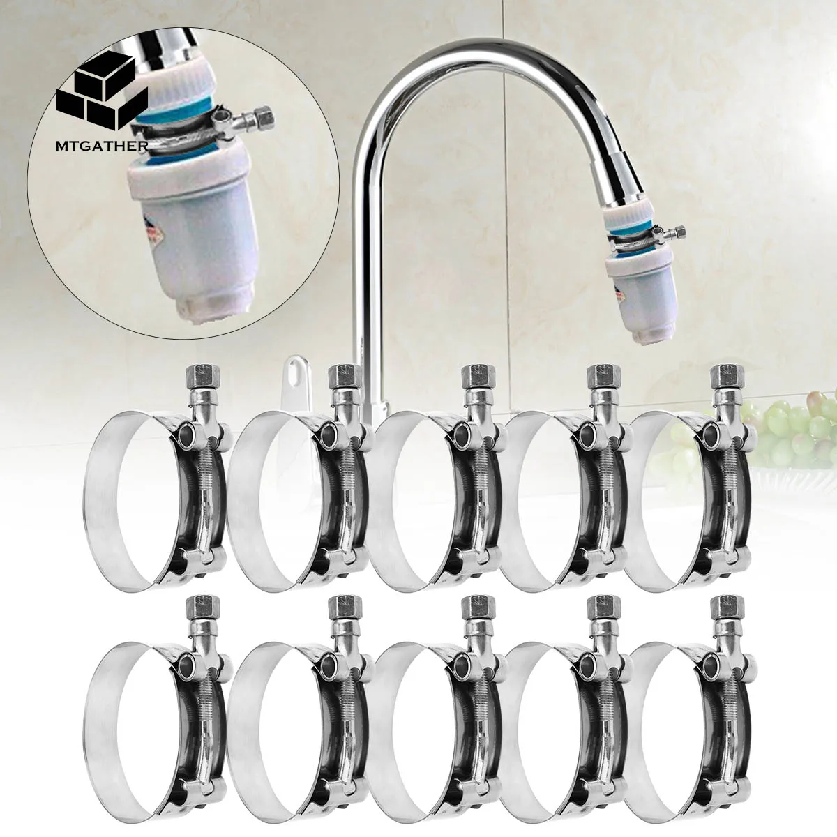 

MTGATHER 10pcs Stainless Steel Pipe Clamps 3 inch 72-80mm T-Bolt Hose Clamps Pipe Clip Durable Anti-oxidatio Hose Clip