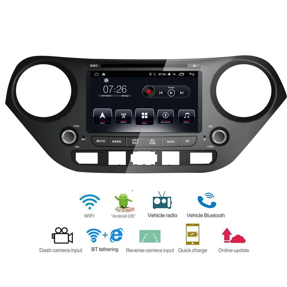 

Car Multimedia player 2 Din Android 7.1 Car DVD For Hyundai i10 2013-2016 7" 2G/16G touch screen Car Radio GPS