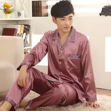 Pajamas For Men Spring and Autumn Thin Silk Satin Solid Sleepwear Cardigan father Mens Pyjamas Men’s Sleep Lounge Pajama Sets