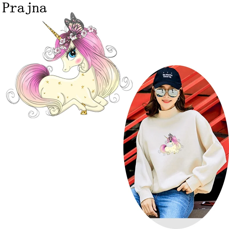 

Prajna Hot Iron Transfer Thermal Transfer Animal Unicorn Butterfly Vinyl Printed Applique Iron On Stickers For Clothing New Sale