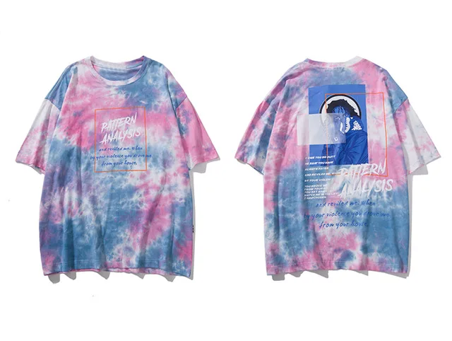 Plegie Tie Dye, футболки с круглым вырезом, короткий рукав, лето, хлопок, Повседневная Уличная одежда, мужская футболка в масках, модные топы, футболки - Цвет: blue pink t shirt