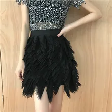 Асимметричный шик высококачественный Корейский новые летние женская одежда тенденции моды темперамент элегантный империя перья Твердые Юбки