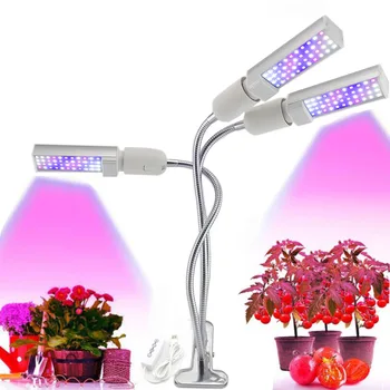 

3 Heads 44 LED Grow Light Full Spectrum USB Timer Switch DC 5V Phyto Lamp Bulbs Growing Lamps Holder Clip Plant Growth Lights