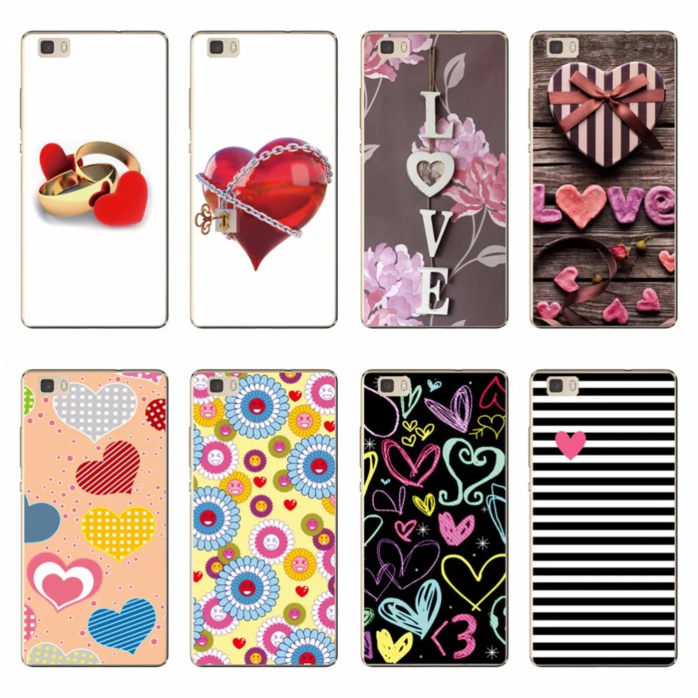 For P8 Lite Phone Case Cute LOVE Heart Shape Design Silicone Cover Skin Transparent Clear Cases For Huawei P8 Lite Fundas Coque