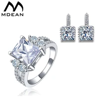 MDEAN, ювелирные наборы, квадратный AAA циркон, обручальное Винтажное кольцо+ серьги, модные аксессуары, роскошные свадебные украшения, размер 6, 7, 8, 9, 10