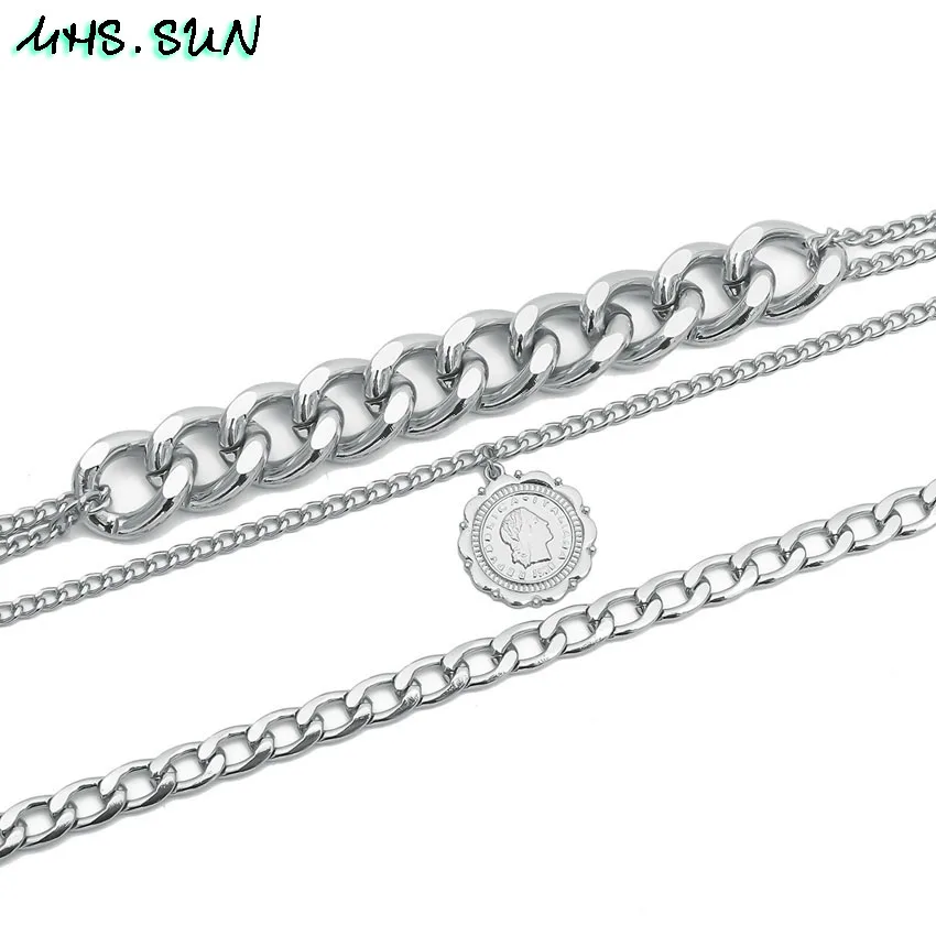 MHS. SUN увеличенное металлическое женское многослойное ожерелье, модное Европейское Стильное ожерелье-цепочка, Серебряное/золотое винтажное ювелирное изделие, аксессуары