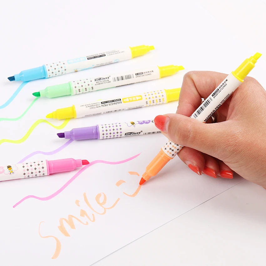 6PCS Highlighter Pen Double Head Double Color Combination Pack