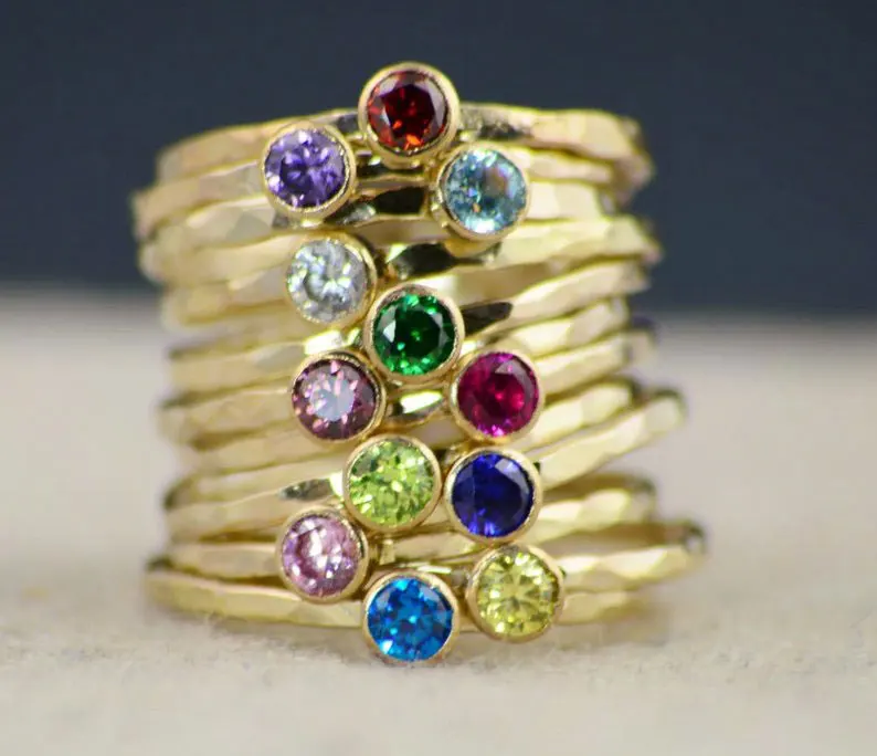 

PURE HANDMADE PERSONALIZED 14k Gold Filled Ring Birthstone Ring Gold Stacking Mother's Ring Gold Gemstone Ring Gold Mommy