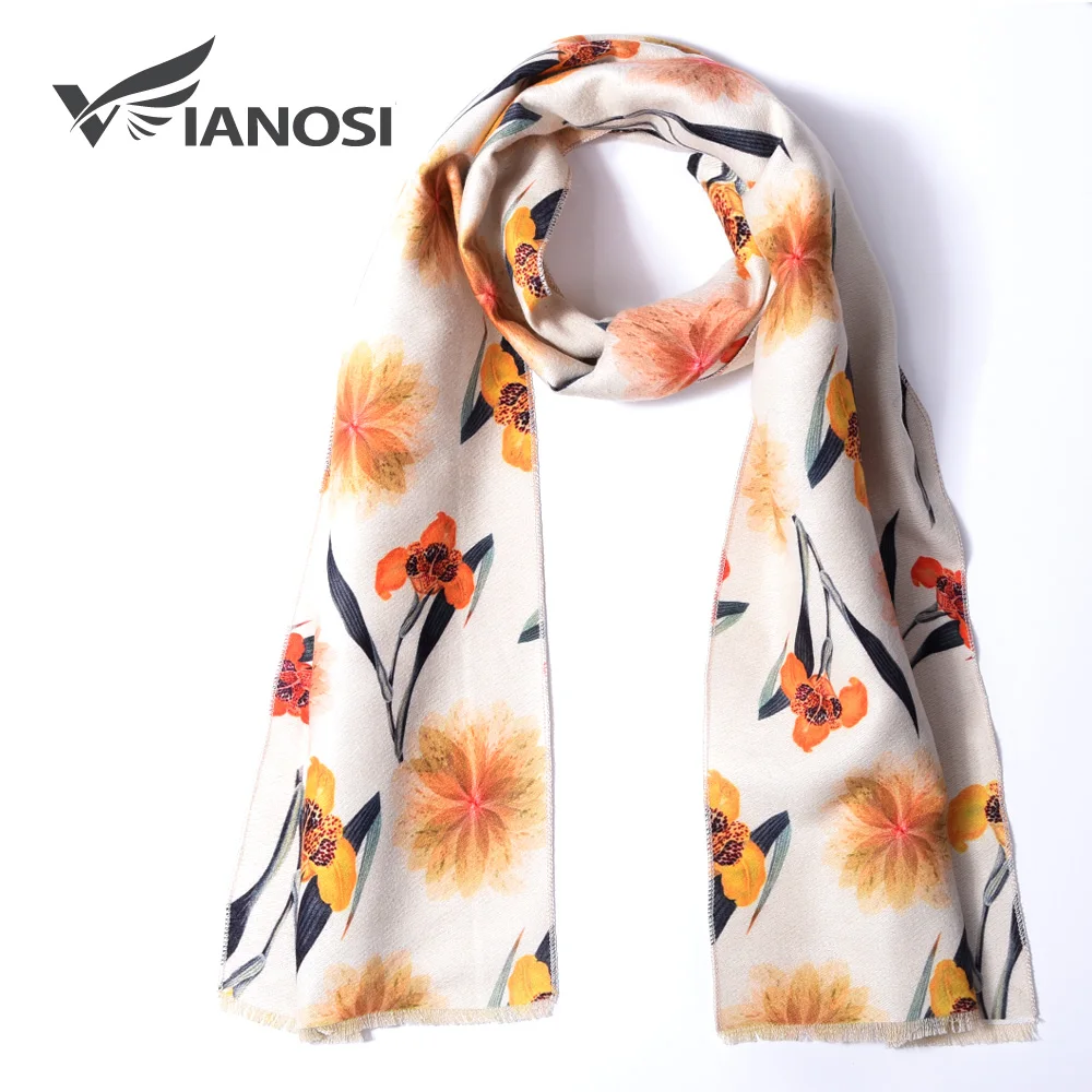 VIANOSI Wool Kids Scarf Winter Girls Scarf Print Flower Warm Children Cashmere Scarves 038in