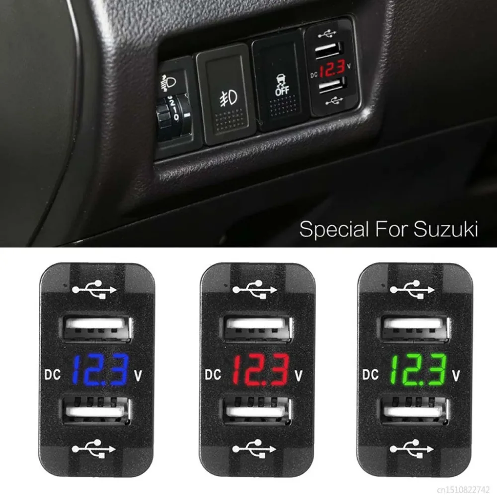 12V Dual USB Автомобильное зарядное устройство светодиодный вольтметр адаптер питания для Suzuki Toyota 40x20mm