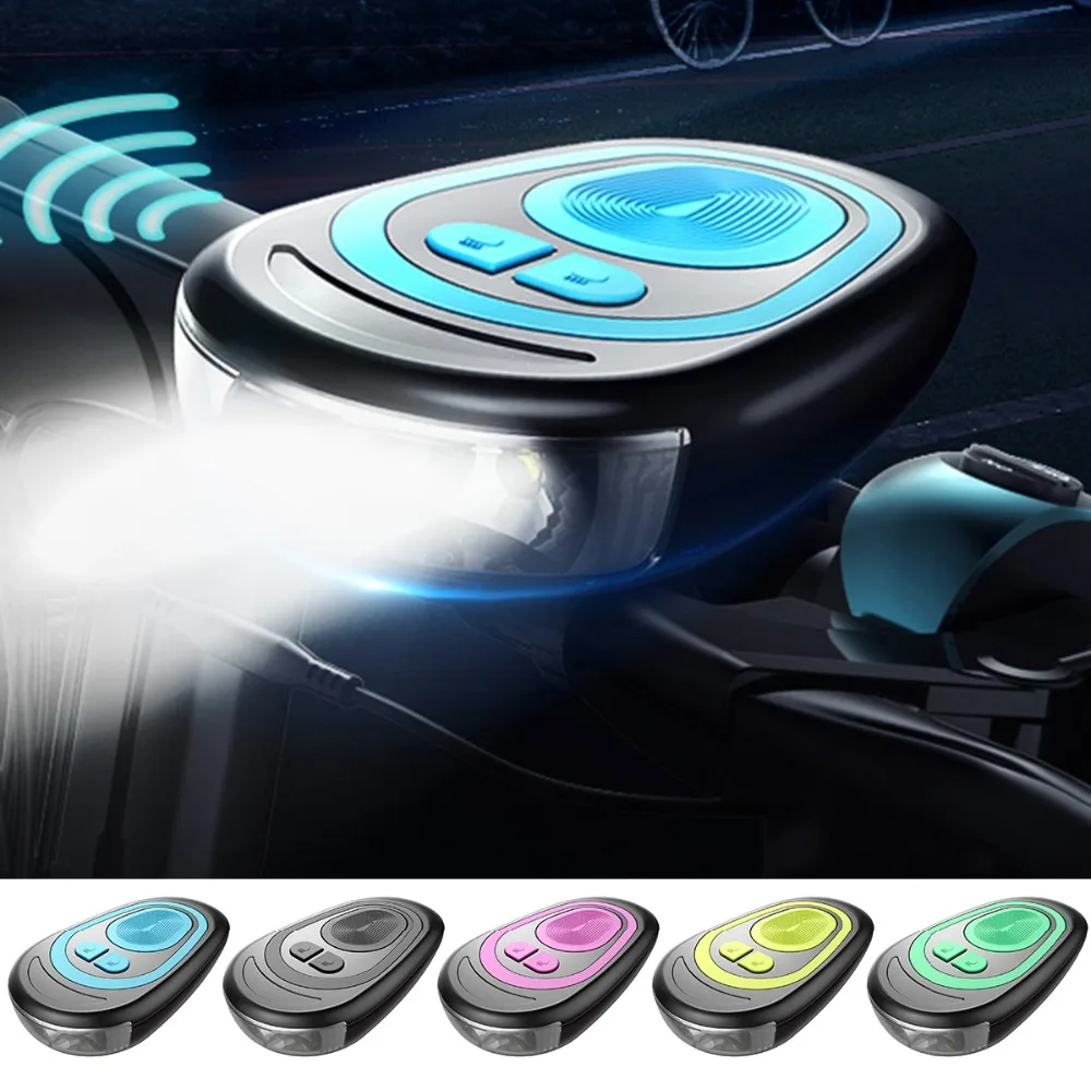 

USB Rechargeable Bicycle Front Speaker Light Waterproof Bike LED Headlight Flashlight with 120dB Horn 5 Tones