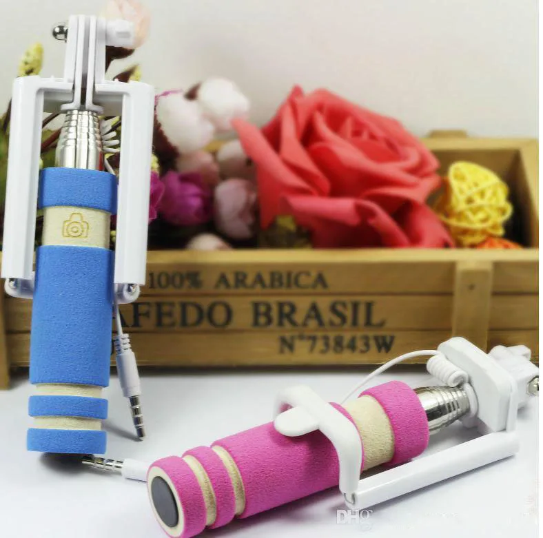 NEW Foldable Super Mini Wired Selfie Stick Handheld Extendable Monopod Built in Bluetooth Shutter Non slip
