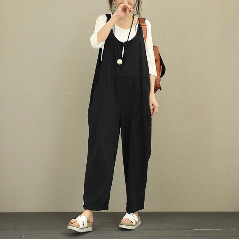 Casual Loose Ankle Pockets Rompers Women Jumpsuits Solid Spaghetti Strap Sleeveless Clothes Boho Summer Overalls Jumpsuits 2018 Jumpsuits and Playsuits