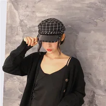 10 шт./партия 01811-lin629 зимняя черная белая классическая клетчатая искусственная кожа короткий Пояс Досуг леди Конный Кепка мужские и женские шерстяные Козырьки Шляпы