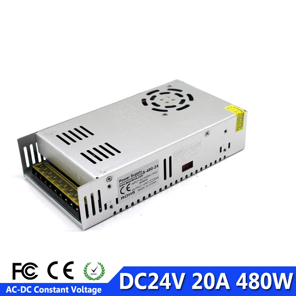 

Adjustable Power Supply 24V 20A 480W Transformer 220V 110V AC to dc24v SMPS For Strip Display Light 3D Printer CNC CCTV AV TV