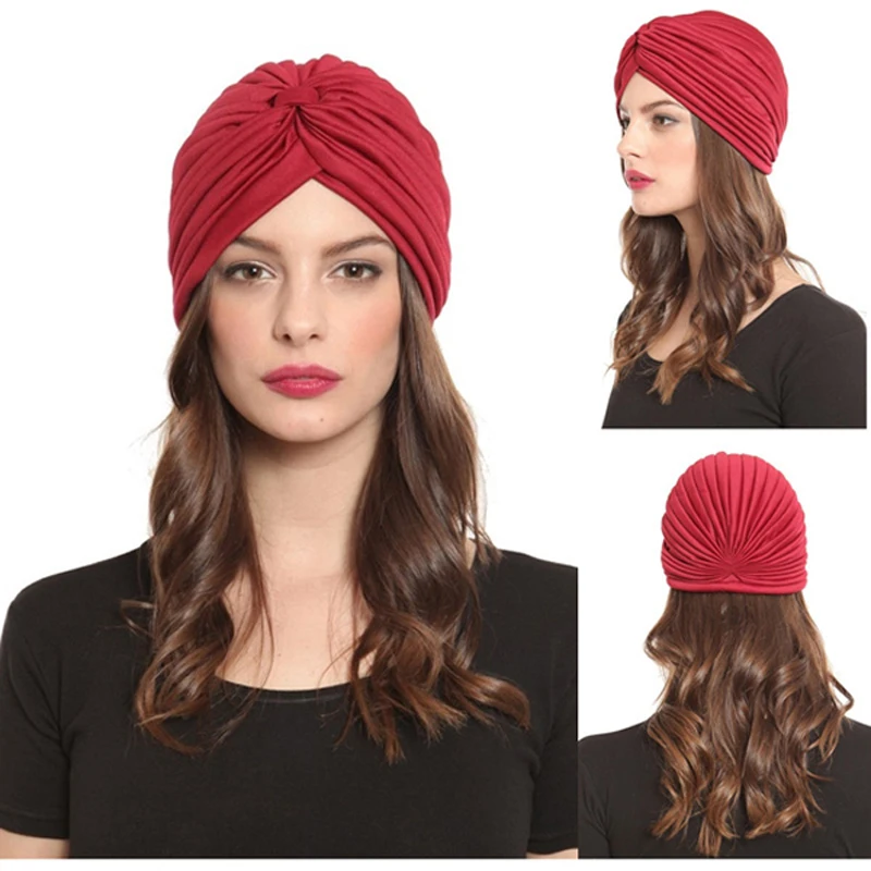 

2019 Fashion Turban Cap for Women Soft Cotton Muslim Hats Female Inner Hijab Caps Solid Arab Indian Bonnet Wrap Head Scarf Hat