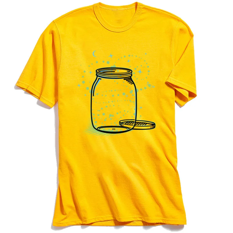 The Empty Jar of Fireflies Round Collar Top T-shirts ostern Day Geek Tops Shirts Short Sleeve Designer 100% Cotton T Shirts Men The Empty Jar of Fireflies yellow