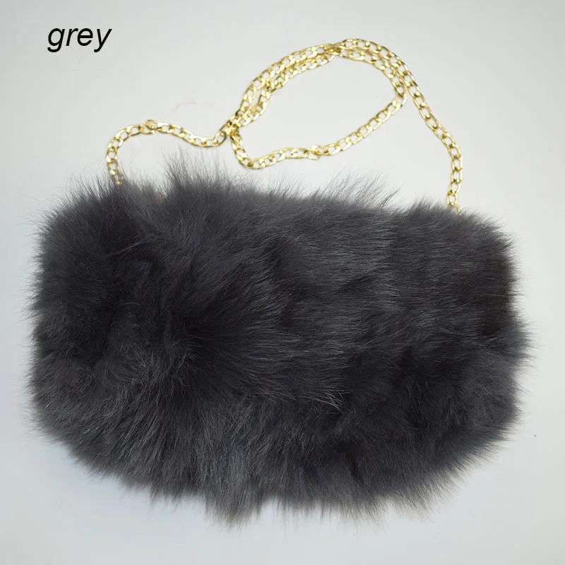 Ms. MinShu брендовая ручная сумочка-муфта из натурального Лисьего меха зимняя ручная грелка настоящая Меховая муфта модная женская карманная муфта с цепочкой - Цвет: grey