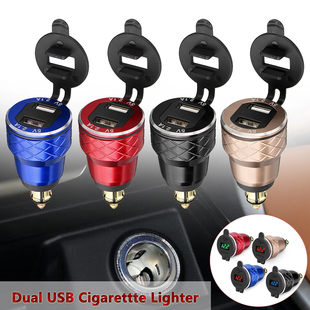 

12-24V 4.2A Metal Dual USB Motorcycle Car Cigarette Lighter Voltage Display Motorcycle Charger Socket for BMW for DIN Hella