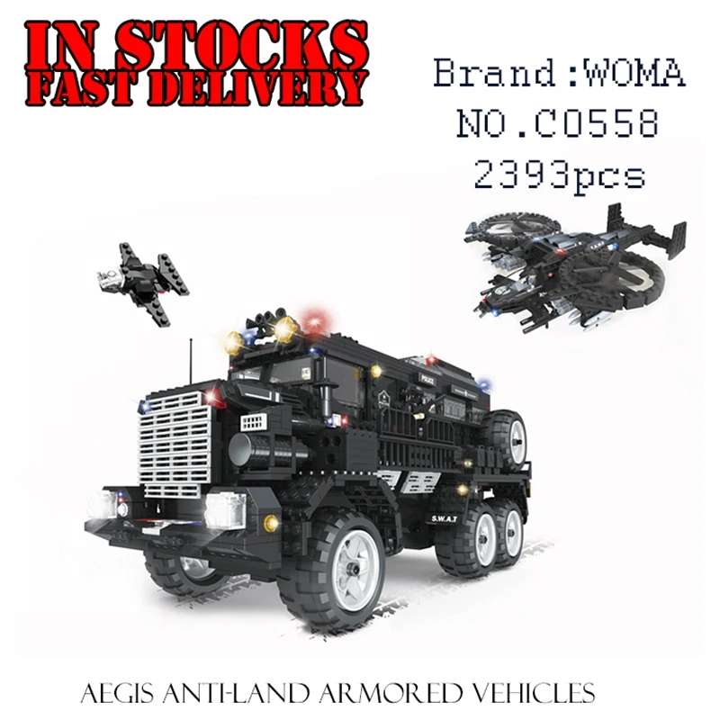 

WOMA C0558 SWAT Team Aegis Anti-Riot Armored Vehicles 2393PCS Building Blocks Bricks enlighten toys for children gift brinquedos