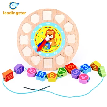 

RCtown Wooden Digital Geometric Nesting Clock Colorful Shape Matching Blocks Educational String Toy Gift for Kids