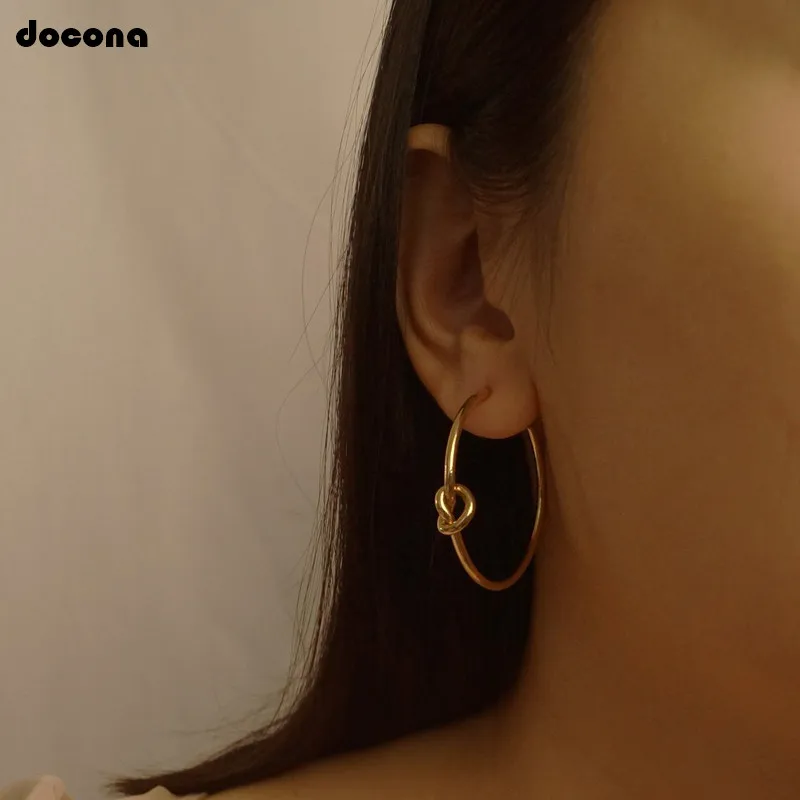 

docona Punk Abstract Round Stud Earrings Punk Circle Knot Alloy Studs Statement Earring Gold Silver Earrings Brinco 5705